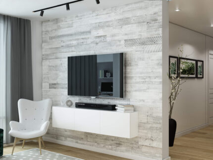 white wood plank wall with tv