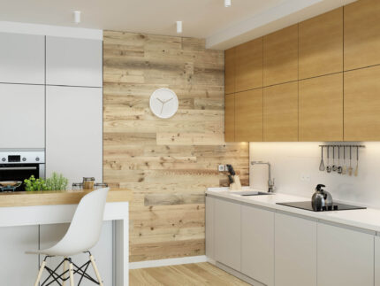 reclaimed wood planks in kitchen