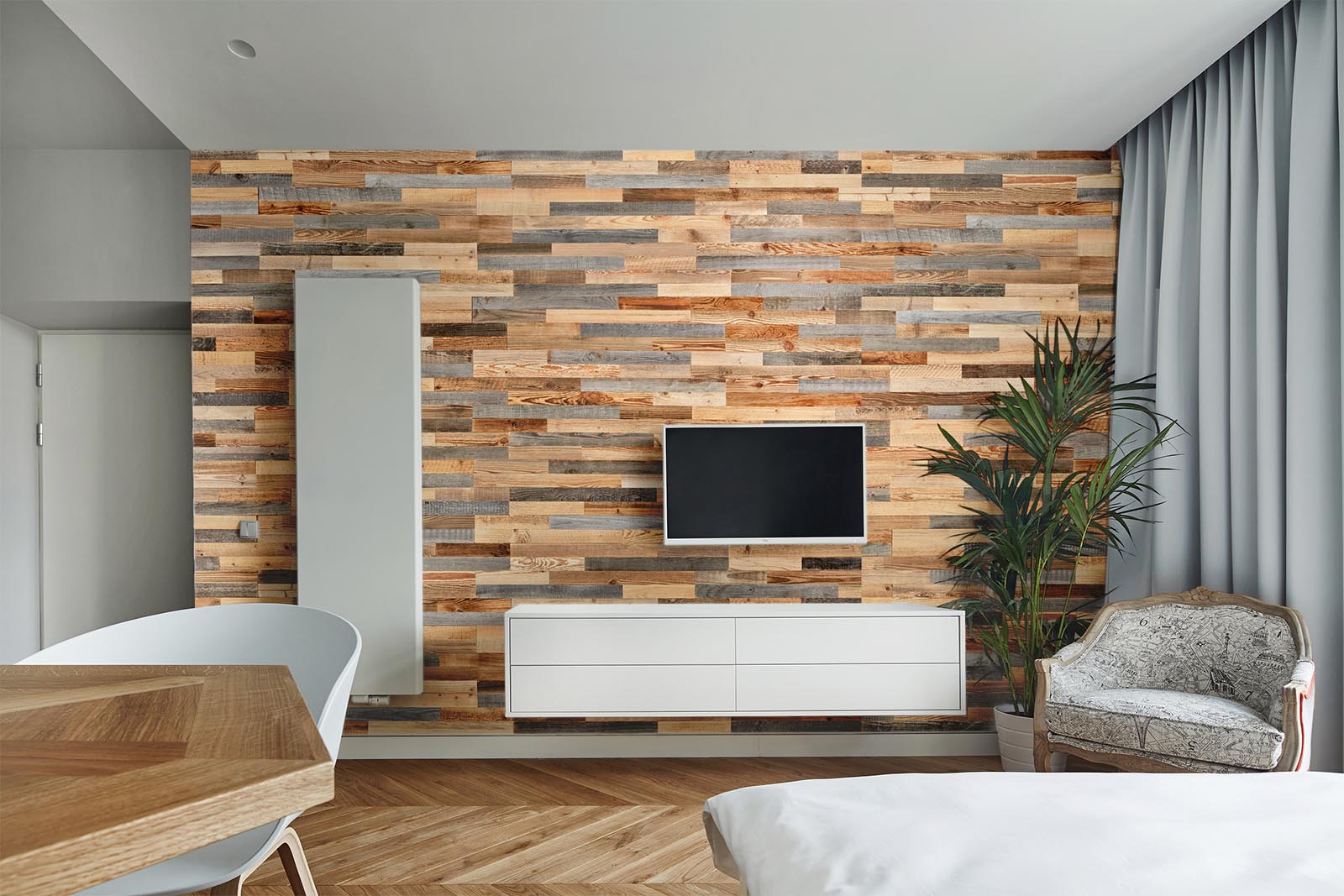 Brown - grey accent wall living room