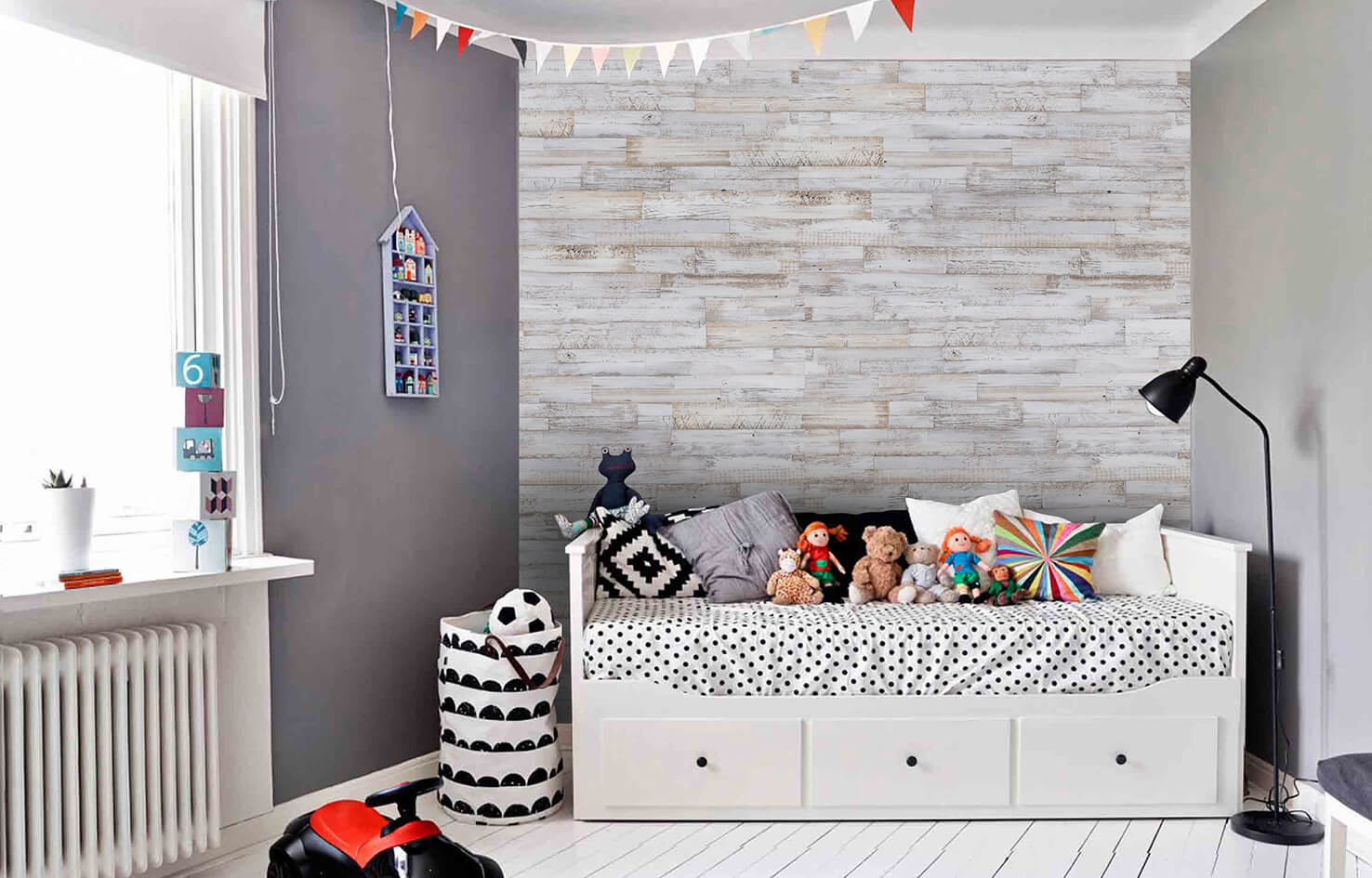 white accent wall nursery